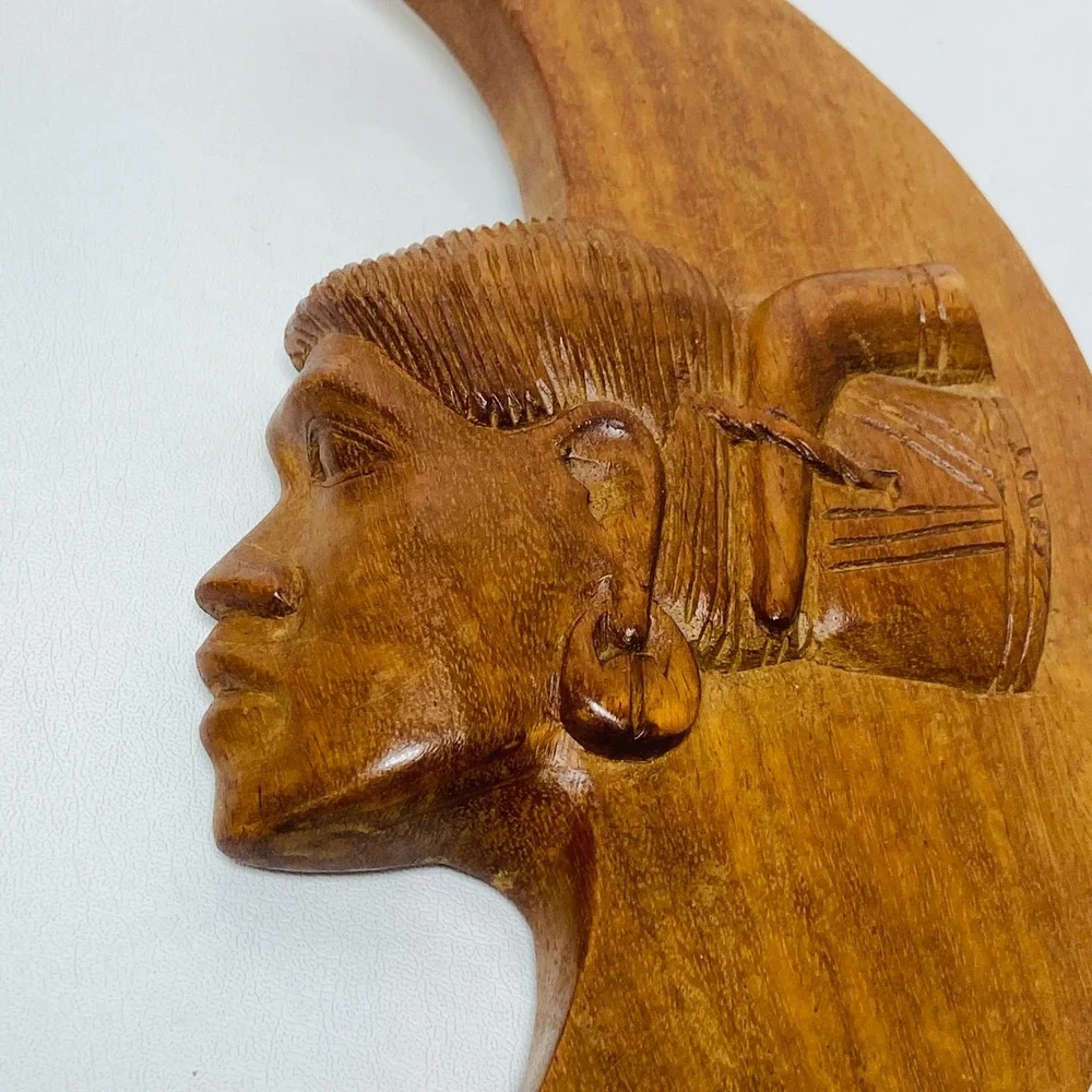 Vintage Pair‎ of Native American Indian Wooden Carved Moons Wall Hangings